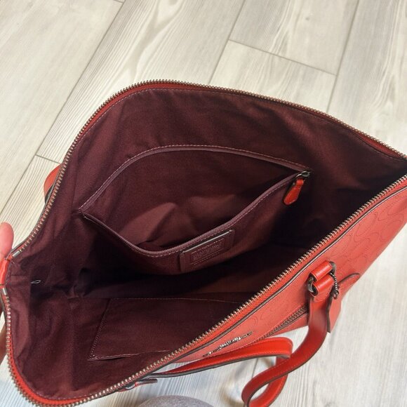 Coach Perforated Signature Leather Gallery Tote Miami Red 1499 - Picture 9 of 11